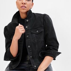 Gap Puff Sleeve Denim Jacket - Large - Black